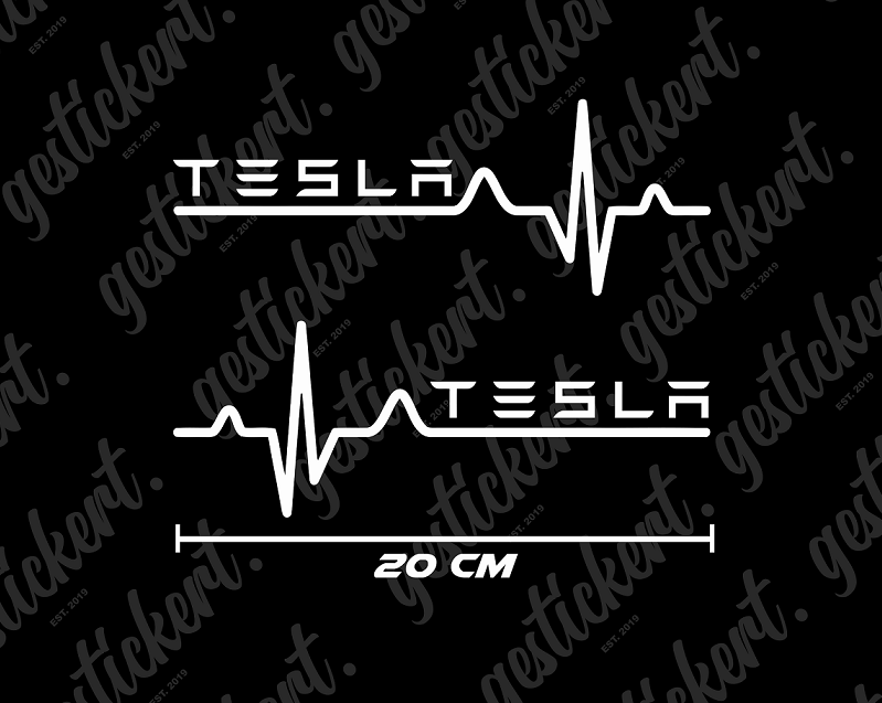 2x 20 cm Tesla Herzschlag Aufkleber