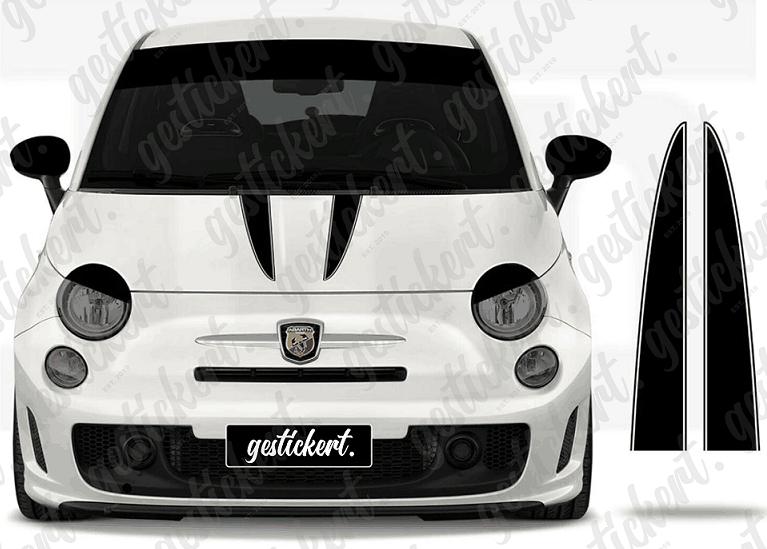 2x Streifen Aufkleber für Motorhaube passend für Fiat 500 & Abarth 500