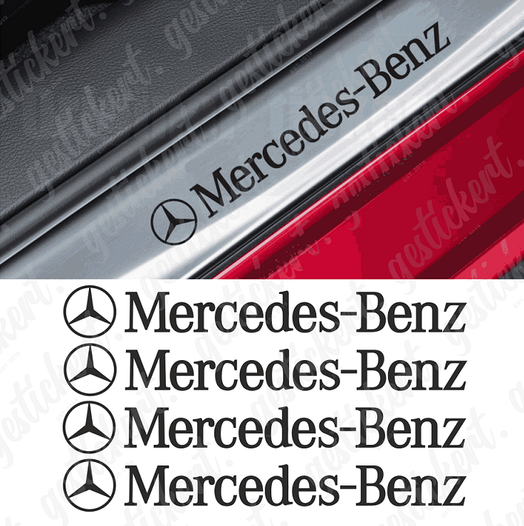 4x Mercedes Schriftzug Aufkleber für Einstieg – gestickert