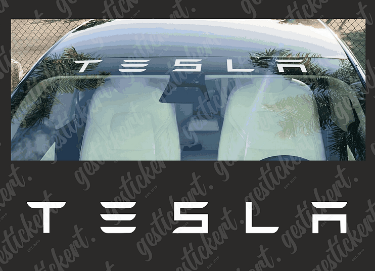 1x 95 cm Tesla Aufkleber für Frontscheibe – gestickert