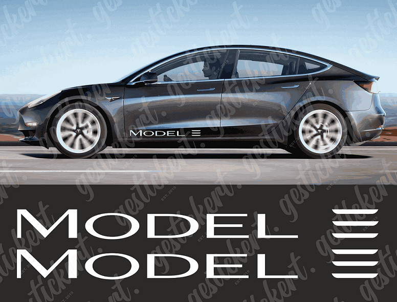 2x Tesla Model 3 Schriftzug Aufkleber – gestickert