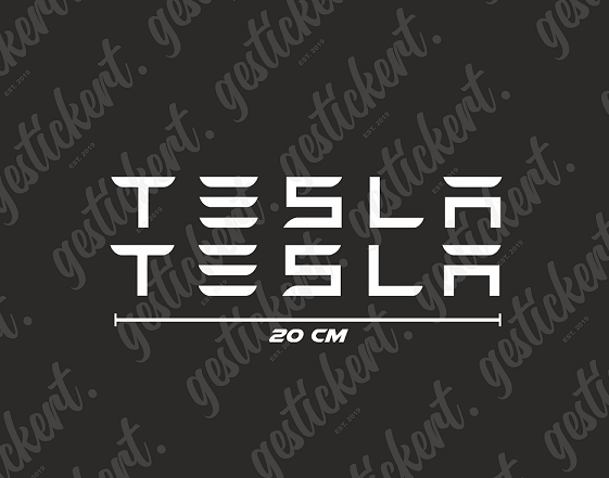 2x 20 cm Tesla Aufkleber Schriftzug – gestickert