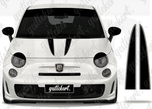 2x Streifen Aufkleber für Motorhaube passend für Fiat 500 & Abarth 500